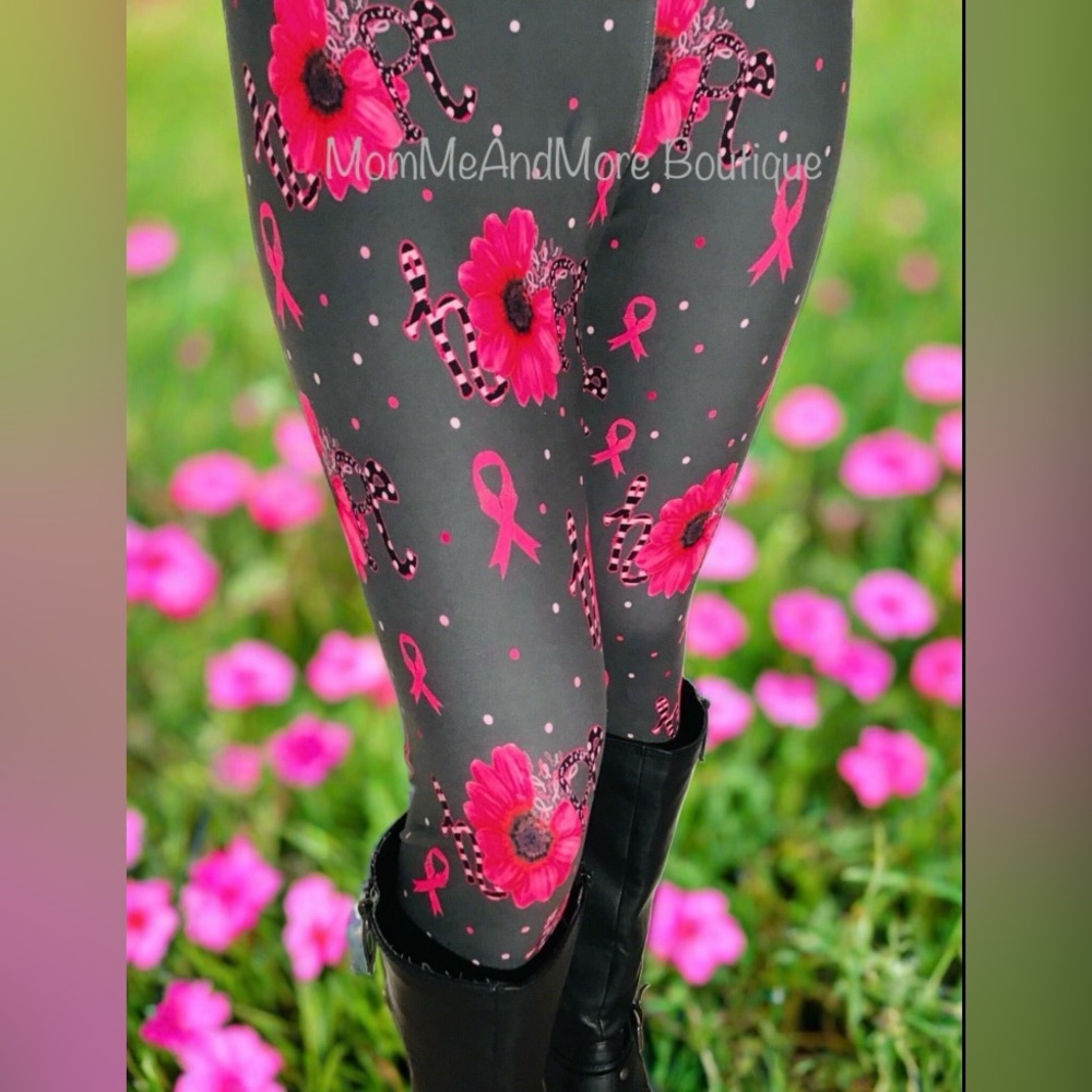 Sizes 0-20 NEW Womens Cancer Leggings Pink Ribbon Hope Yoga Waist Soft Pants